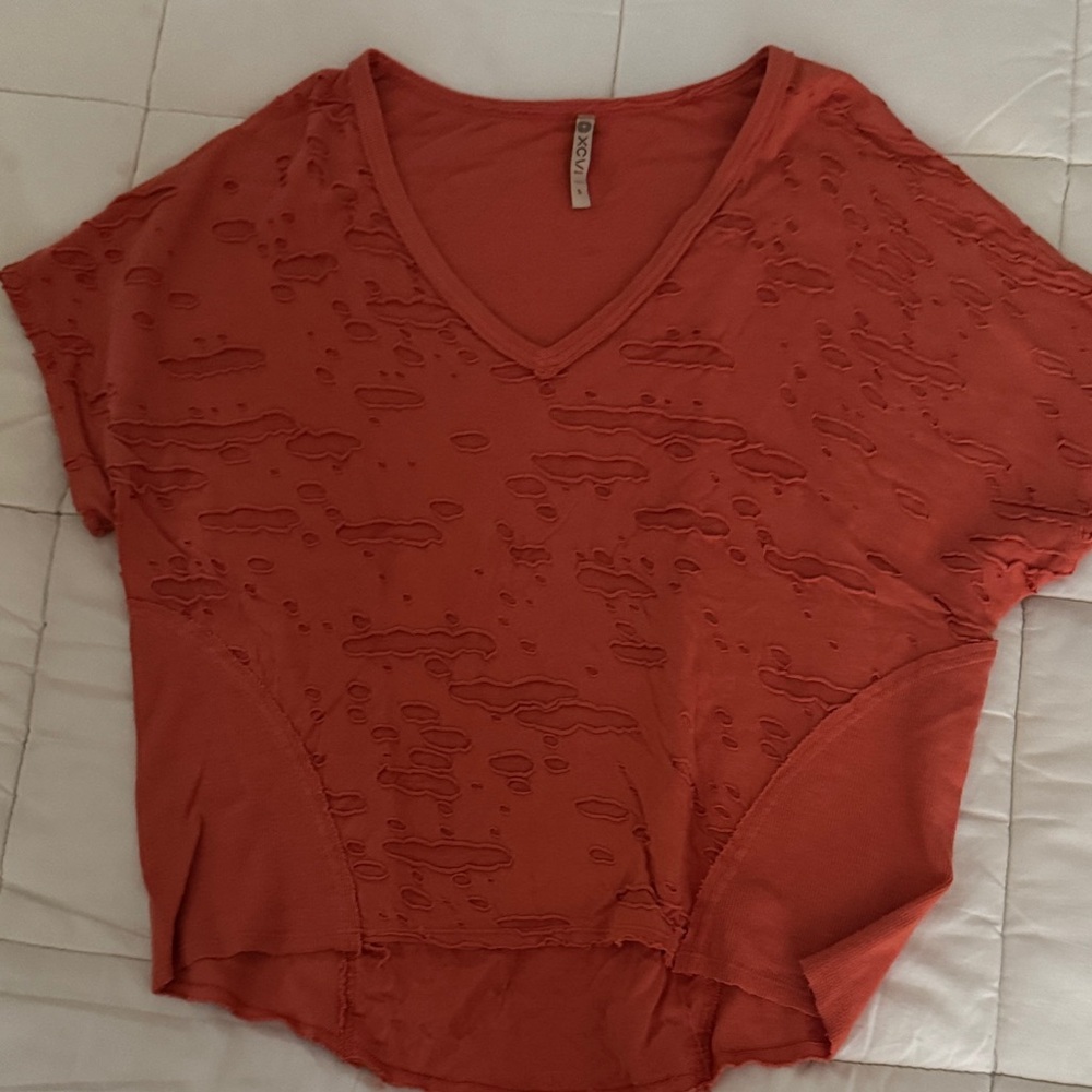 XCVI Textured Orange Short Sleeve Top